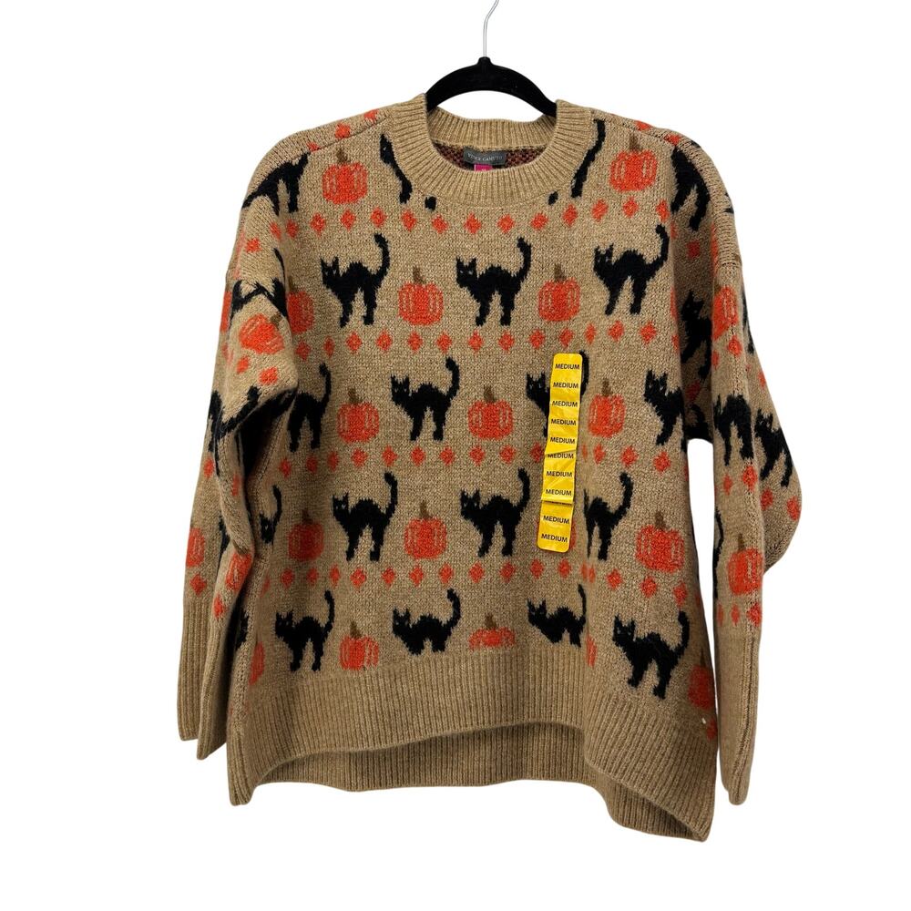 Vince Camuto Medium Womens Sweater Black Cat Pumpkin Halloween Crewneck Fall - Picture 13 of 13